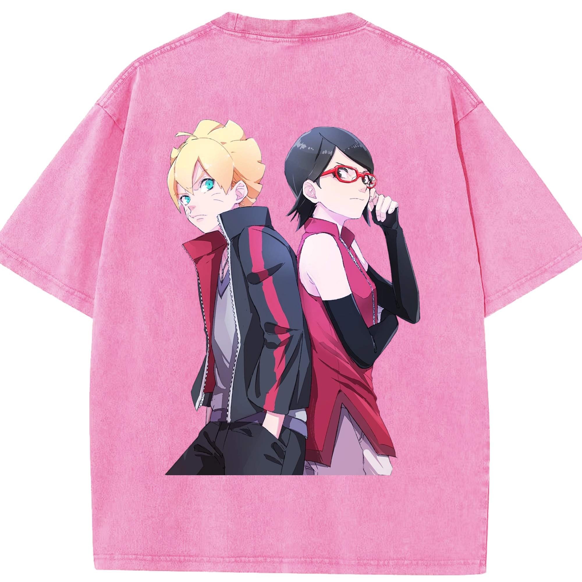 （画像用） NARUTO -ナルト- うちは サラダ Uchiha Sarada 綿100% ヴィンテージ風 半袖Tシャツ（背面プリント）